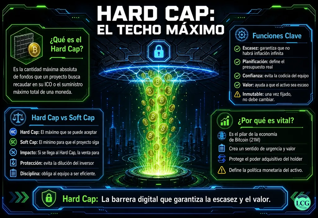 Infograf&iacute;a explicativa sobre Hard Cap en blockchain y crypto
