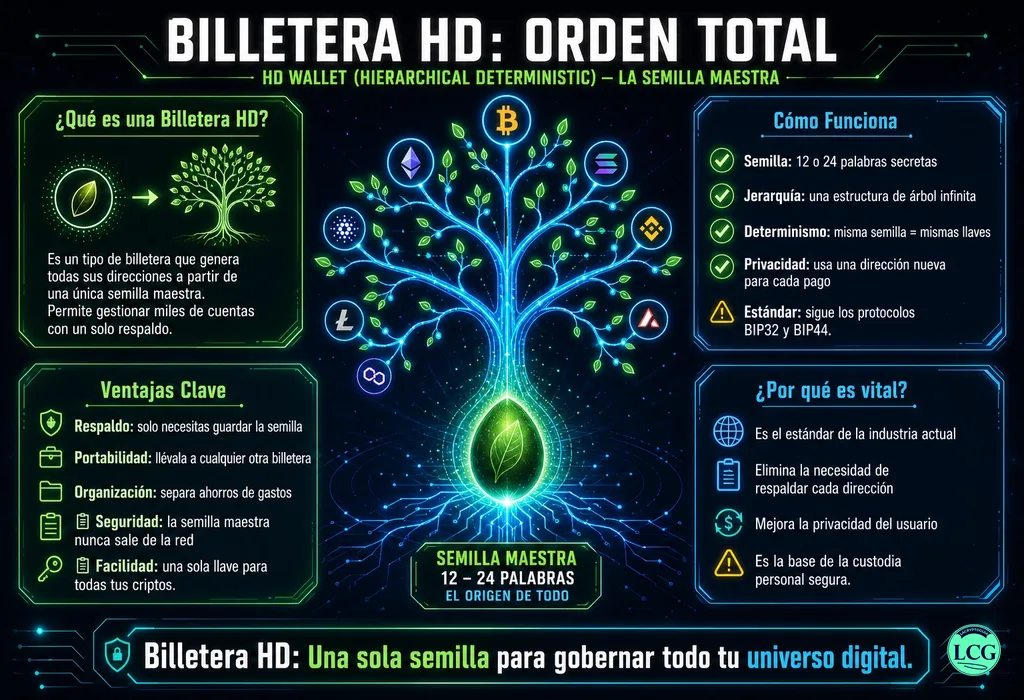Infograf&iacute;a explicativa sobre Hd Wallet en blockchain y crypto