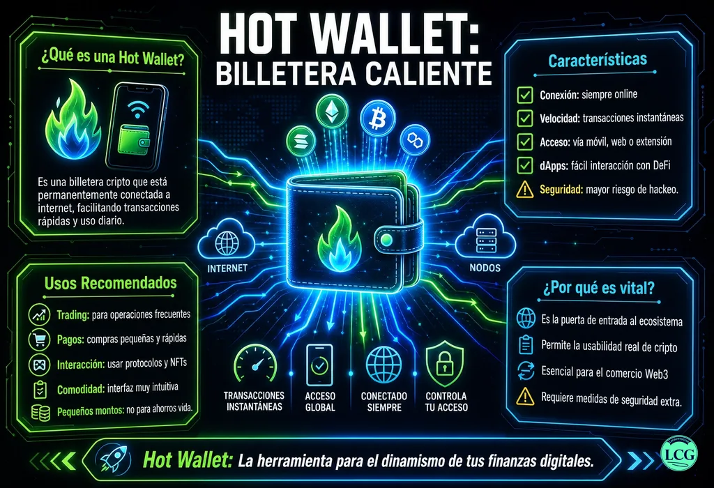 Infograf&iacute;a explicativa sobre Hot Wallet en blockchain y crypto