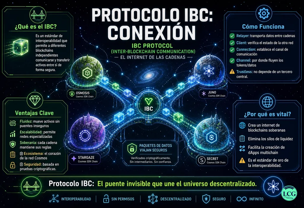 Infograf&iacute;a explicativa sobre Ibc Protocol en blockchain y crypto