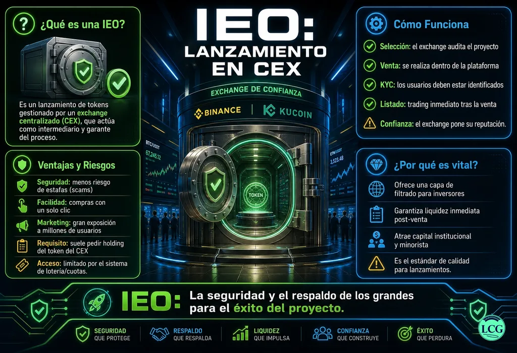 Infograf&iacute;a explicativa sobre Ieo en blockchain y crypto
