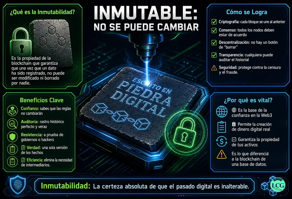 Infograf&iacute;a explicativa sobre Immutable en blockchain y crypto