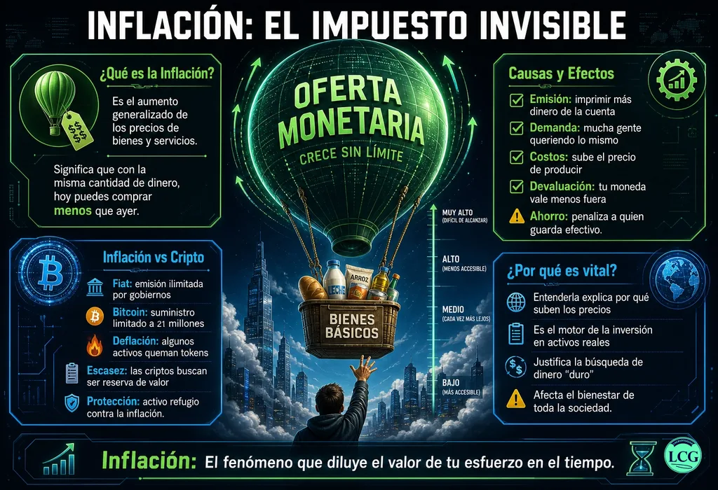 Infograf&iacute;a explicativa sobre Inflation en blockchain y crypto