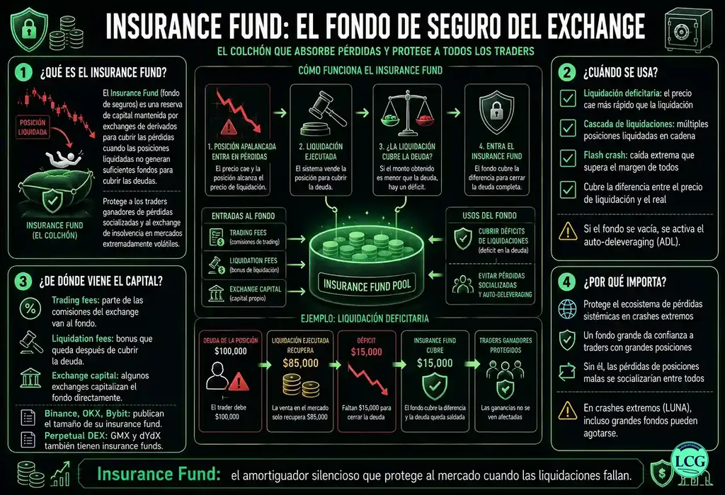 Infograf&iacute;a explicativa sobre Insurance Fund en blockchain y crypto
