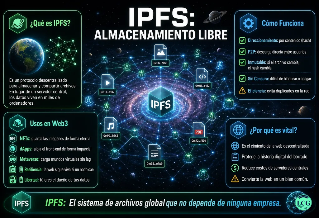 Infograf&iacute;a explicativa sobre Ipfs en blockchain y crypto