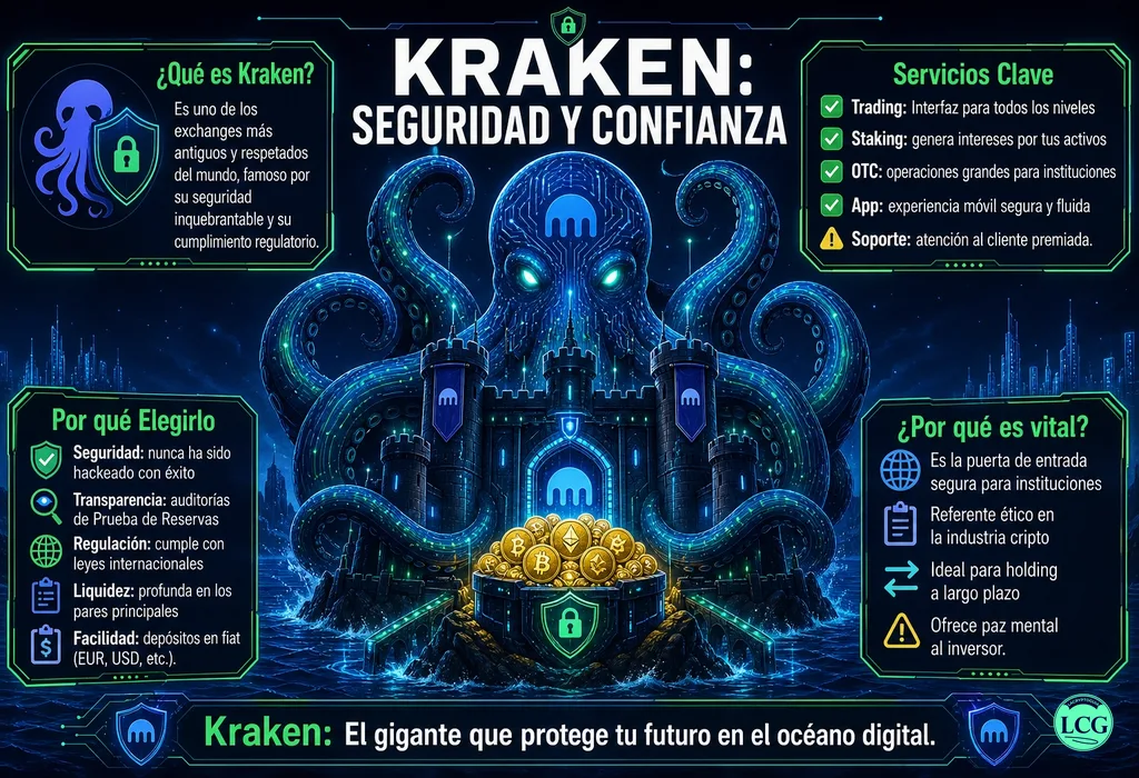 Infograf&iacute;a explicativa sobre Kraken en blockchain y crypto