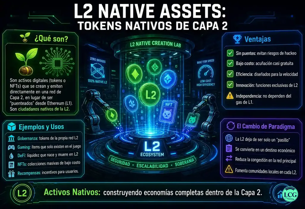 Infograf&iacute;a explicativa sobre L2 Native Assets en blockchain y crypto