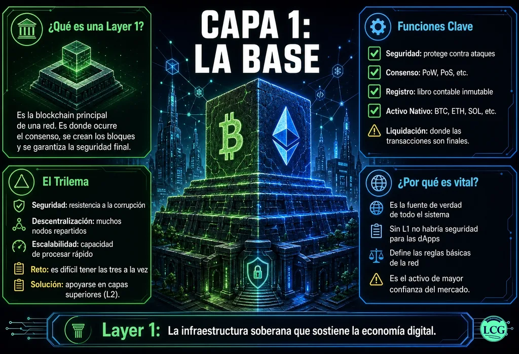 Infograf&iacute;a explicativa sobre Layer 1 en blockchain y crypto