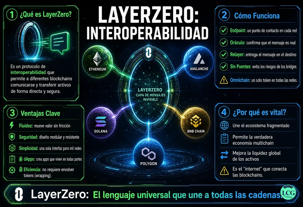 Infograf&iacute;a explicativa sobre Layerzero en blockchain y crypto