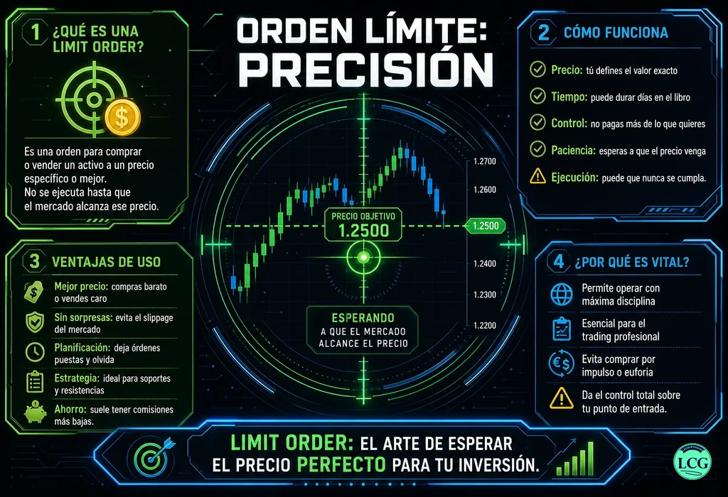 Infograf&iacute;a explicativa sobre Limit Order en blockchain y crypto
