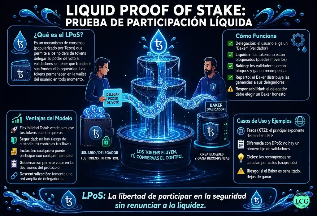 Infograf&iacute;a explicativa sobre Liquid Proof Of Stake (Lpos) en blockchain y crypto