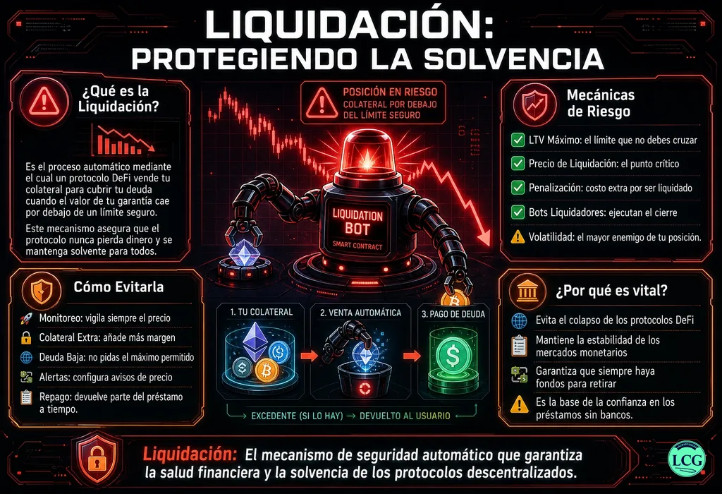 Infograf&iacute;a explicativa sobre Liquidation en blockchain y crypto
