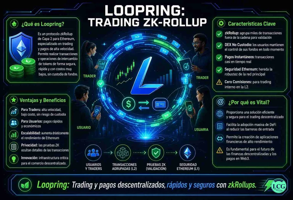 Infograf&iacute;a explicativa sobre Loopring en blockchain y crypto
