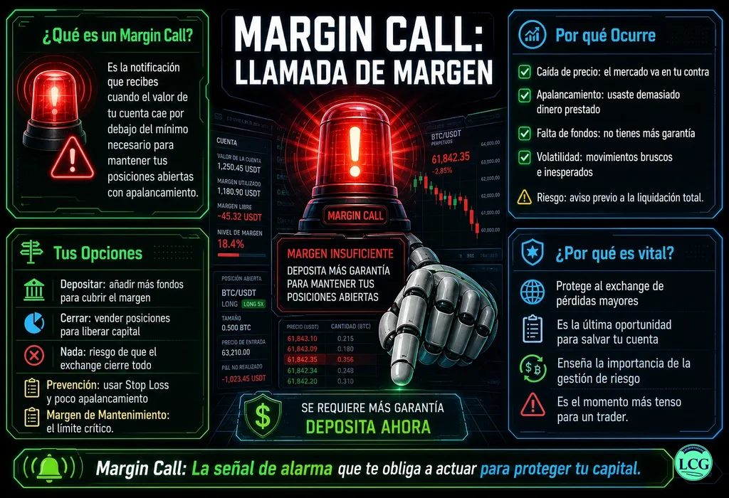 Infograf&iacute;a explicativa sobre Margin Call en blockchain y crypto
