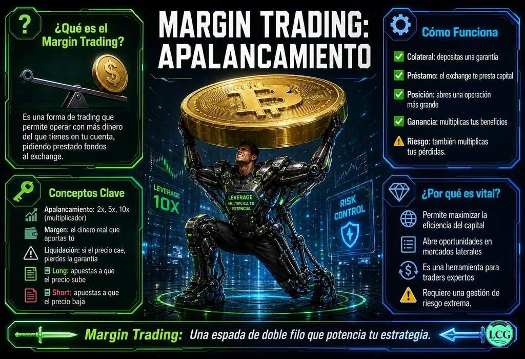 Infograf&iacute;a explicativa sobre Margin Trading en blockchain y crypto