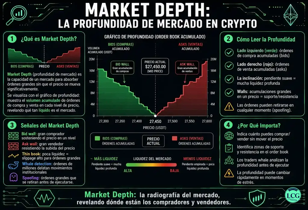 Infograf&iacute;a explicativa sobre Market Depth en blockchain y crypto