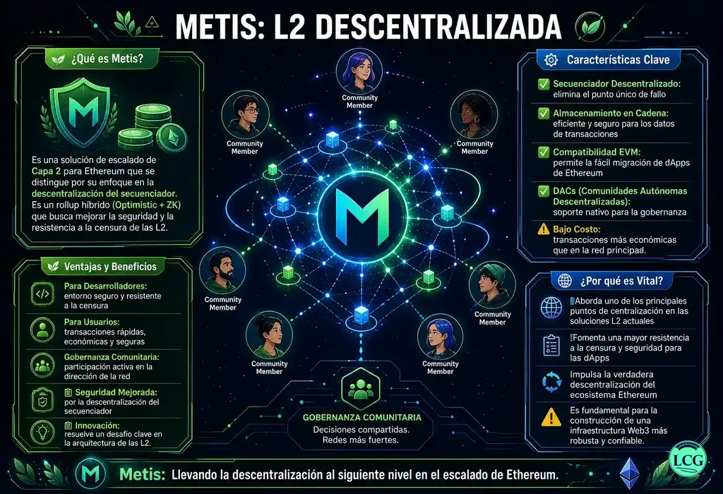 Infograf&iacute;a explicativa sobre Metis en blockchain y crypto