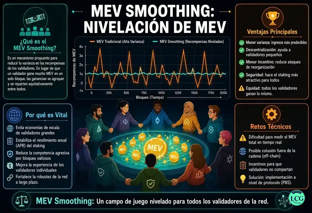 Infograf&iacute;a explicativa sobre Mev Smoothing en blockchain y crypto