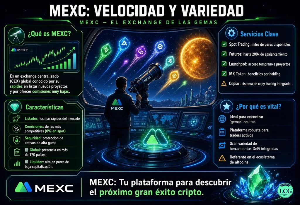 Infograf&iacute;a explicativa sobre Mexc en blockchain y crypto