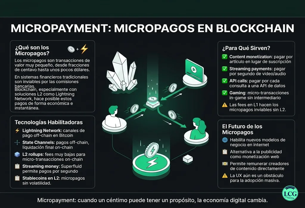 Infograf&iacute;a explicativa sobre Micropayment en blockchain y crypto