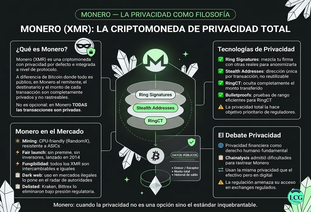 Infograf&iacute;a explicativa sobre Monero (Xmr) en blockchain y crypto