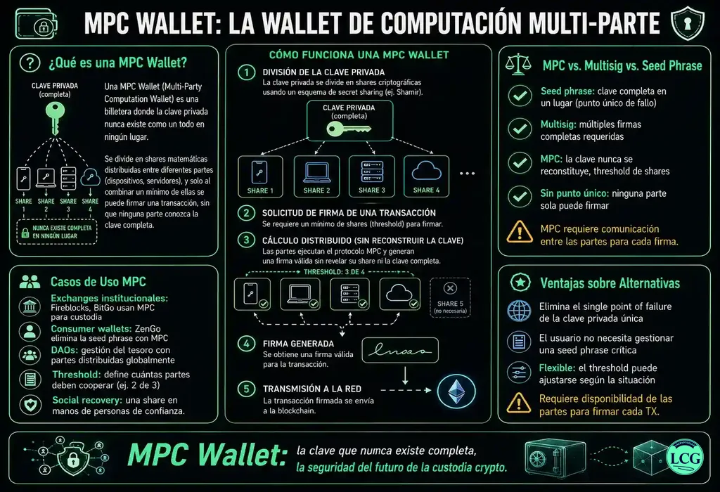 Infograf&iacute;a explicativa sobre Mpc Wallet en blockchain y crypto