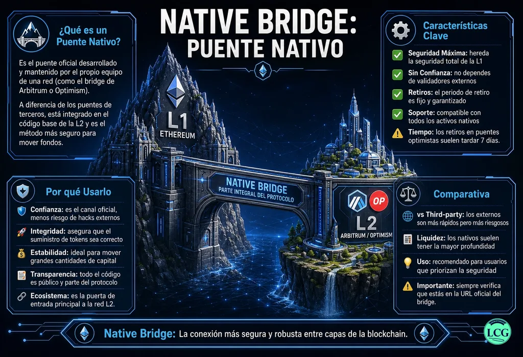 Infografía explicativa sobre Native Bridge en blockchain y crypto