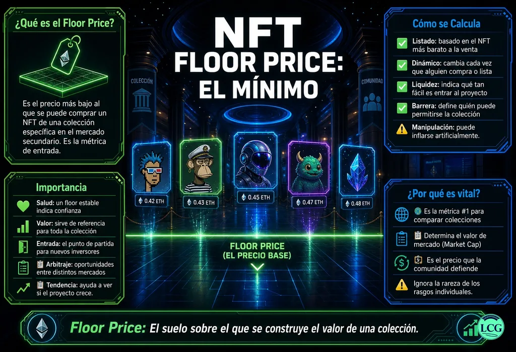 Infograf&iacute;a explicativa sobre Nft Floor Price en blockchain y crypto