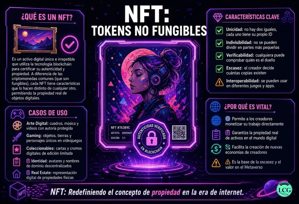 Infograf&iacute;a explicativa sobre Nft en blockchain y crypto