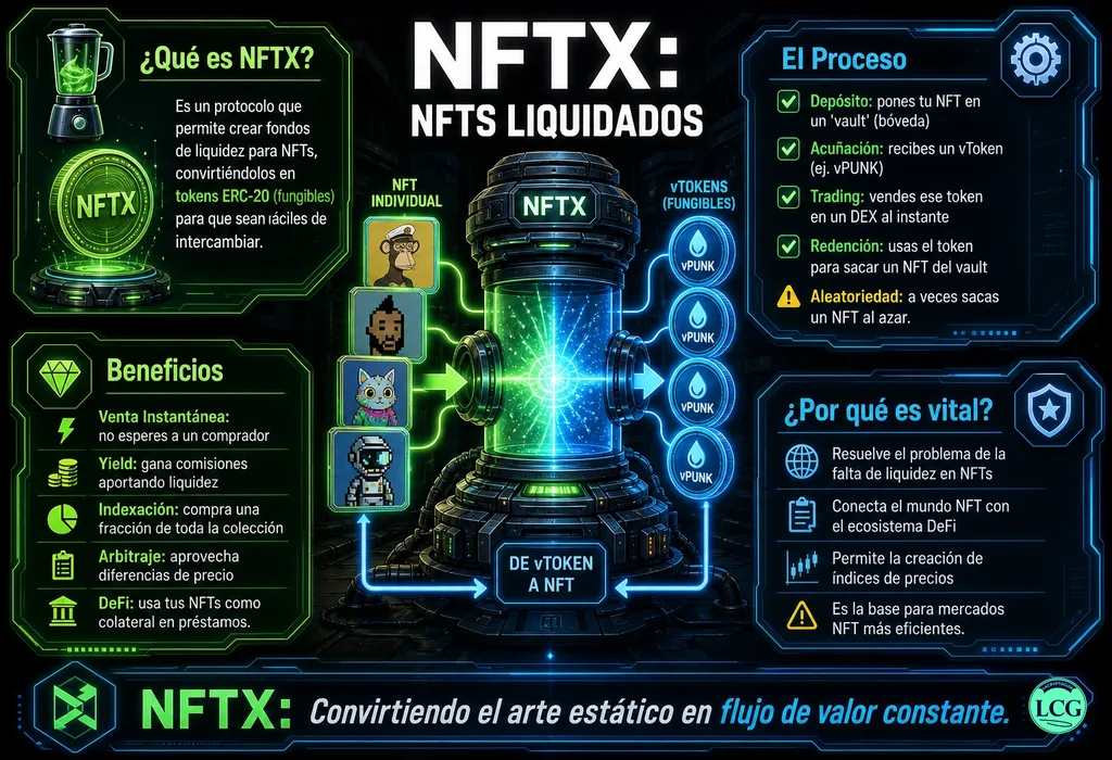 Infograf&iacute;a explicativa sobre Nftx en blockchain y crypto