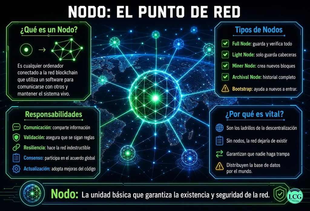 Infograf&iacute;a explicativa sobre Node en blockchain y crypto