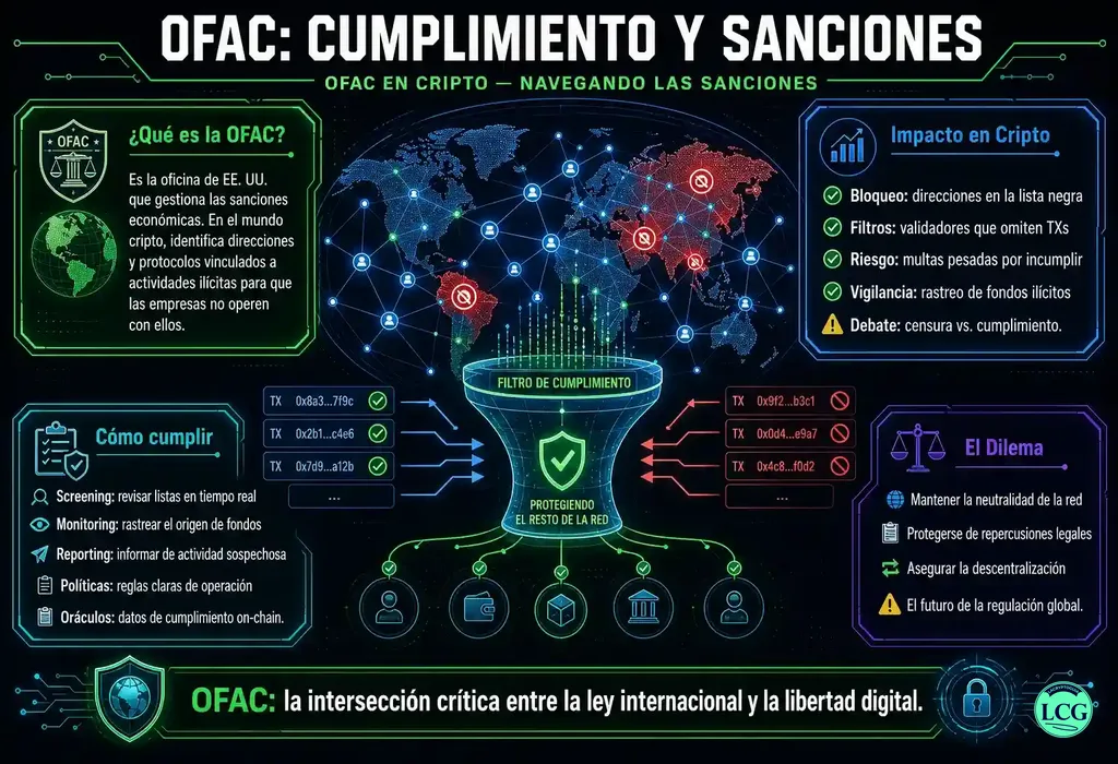 Infograf&iacute;a explicativa sobre Ofac en blockchain y crypto