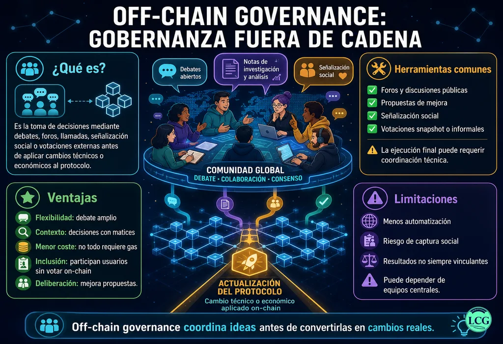 Infograf&iacute;a explicativa sobre Off Chain Governance en blockchain y crypto