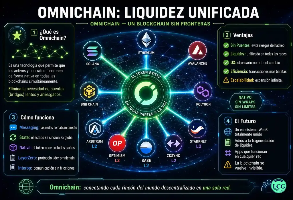 Infograf&iacute;a explicativa sobre Omnichain en blockchain y crypto