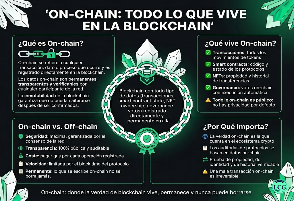 Infograf&iacute;a explicativa sobre On Chain en blockchain y crypto