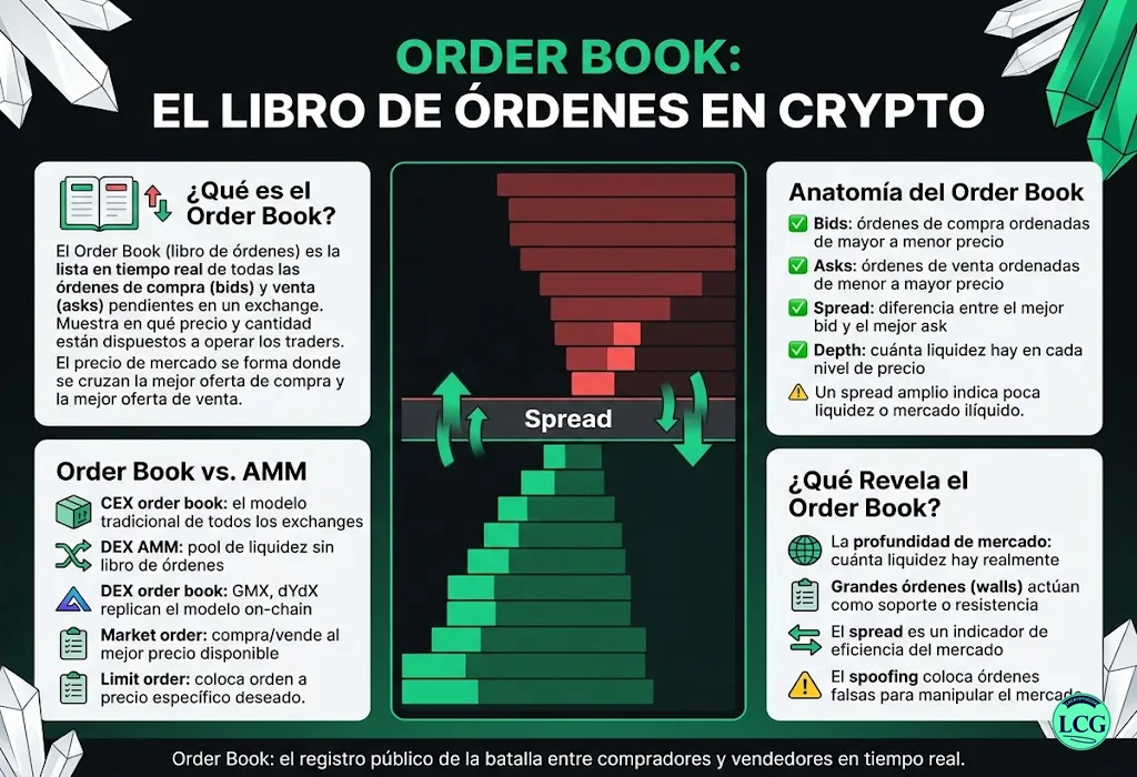Infograf&iacute;a explicativa sobre Order Book en blockchain y crypto