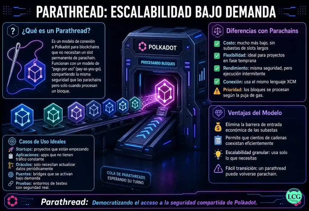 Infograf&iacute;a explicativa sobre Parathread en blockchain y crypto