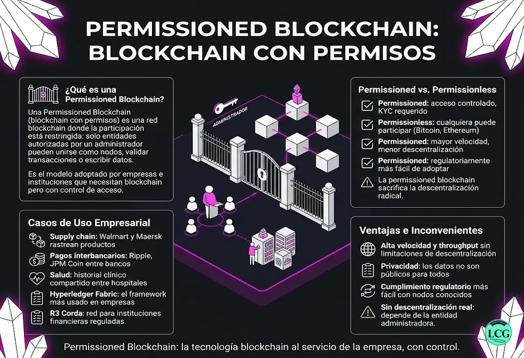 Infograf&iacute;a explicativa sobre Permissioned Blockchain en blockchain y crypto