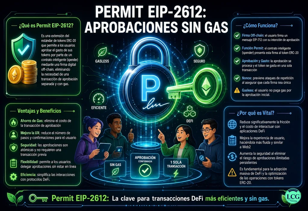 Infografía explicativa sobre Permit Eip 2612 en blockchain y crypto