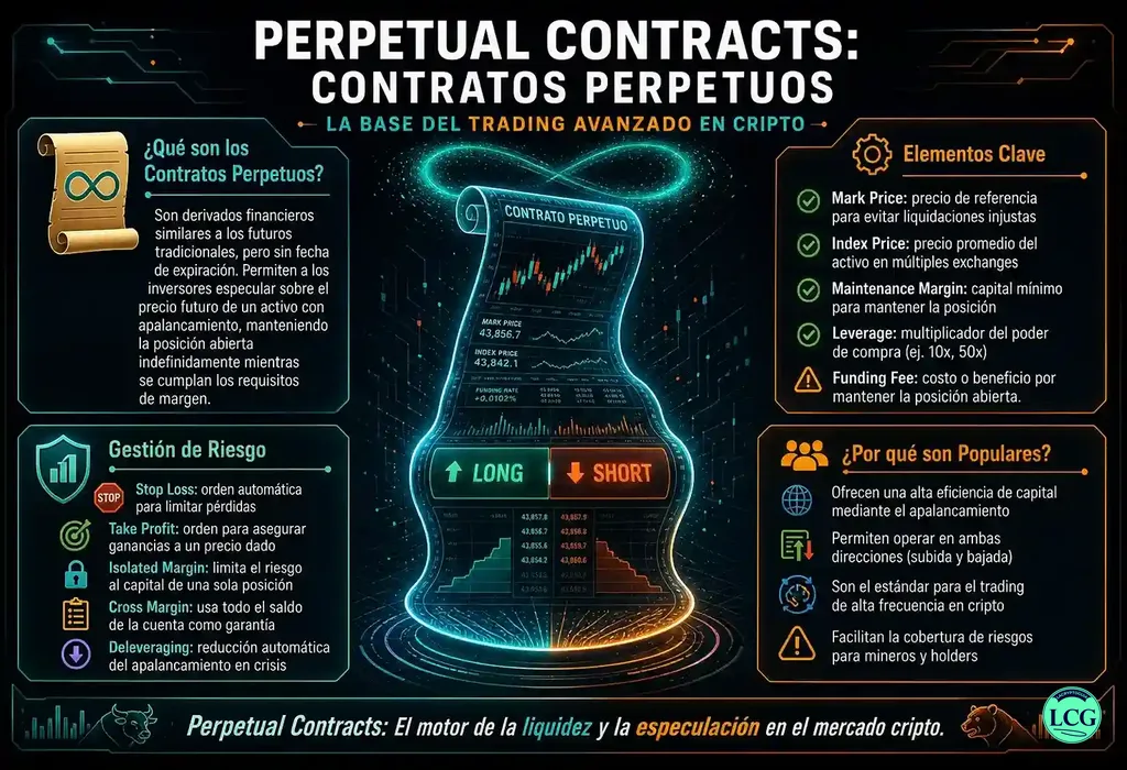 Infograf&iacute;a explicativa sobre Perpetual Contracts en blockchain y crypto