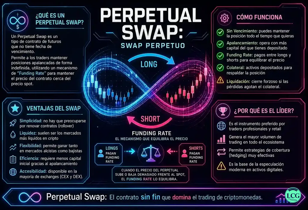 Infograf&iacute;a explicativa sobre Perpetual Swap en blockchain y crypto