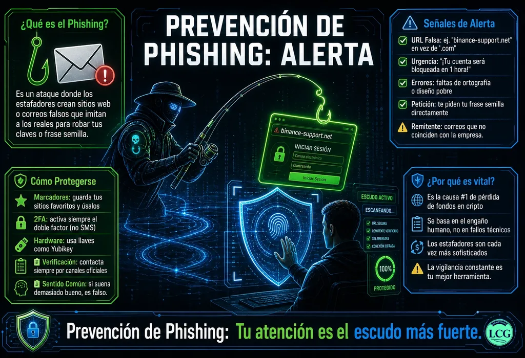 Infograf&iacute;a explicativa sobre Phishing Prevention en blockchain y crypto