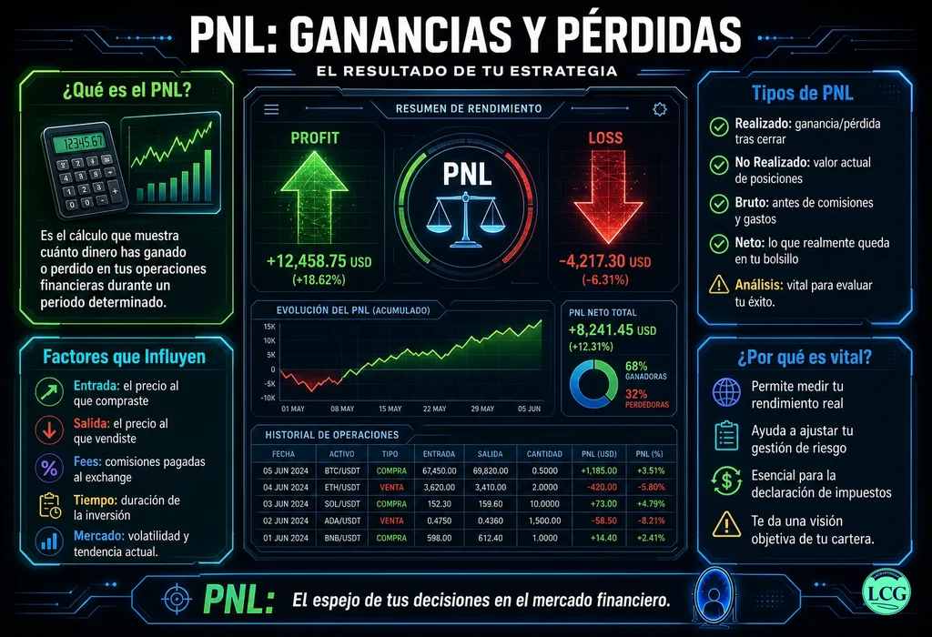 Infograf&iacute;a explicativa sobre Pnl en blockchain y crypto