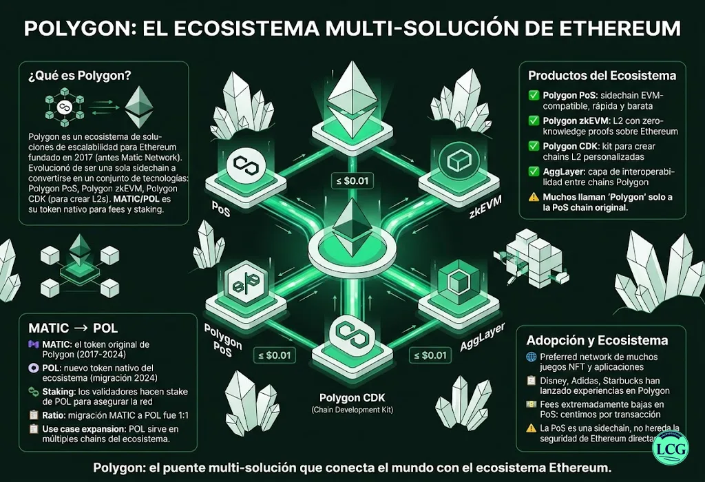 Infograf&iacute;a explicativa sobre Polygon (Matic) en blockchain y crypto