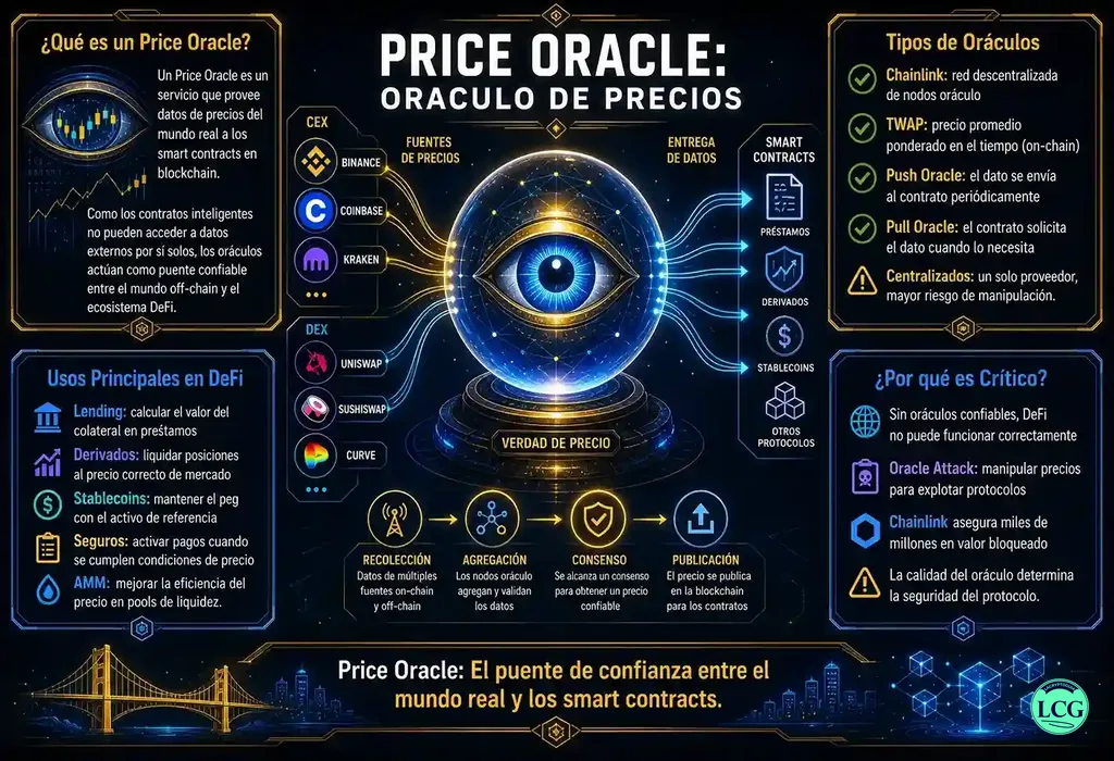 Infograf&iacute;a explicativa sobre Price Oracle en blockchain y crypto