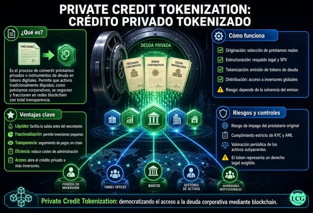 Infograf&iacute;a explicativa sobre Private Credit en blockchain y crypto