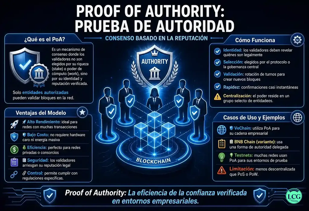 Infograf&iacute;a explicativa sobre Proof Of Authority (Poa) en blockchain y crypto