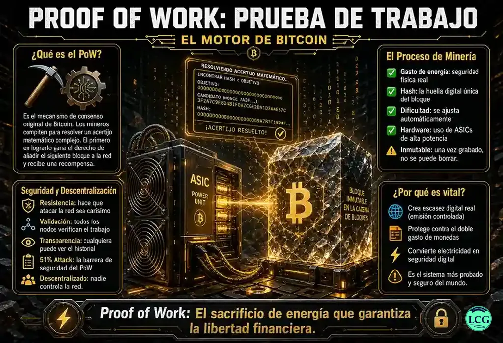 Infograf&iacute;a explicativa sobre Proof Of Work Pow en blockchain y crypto