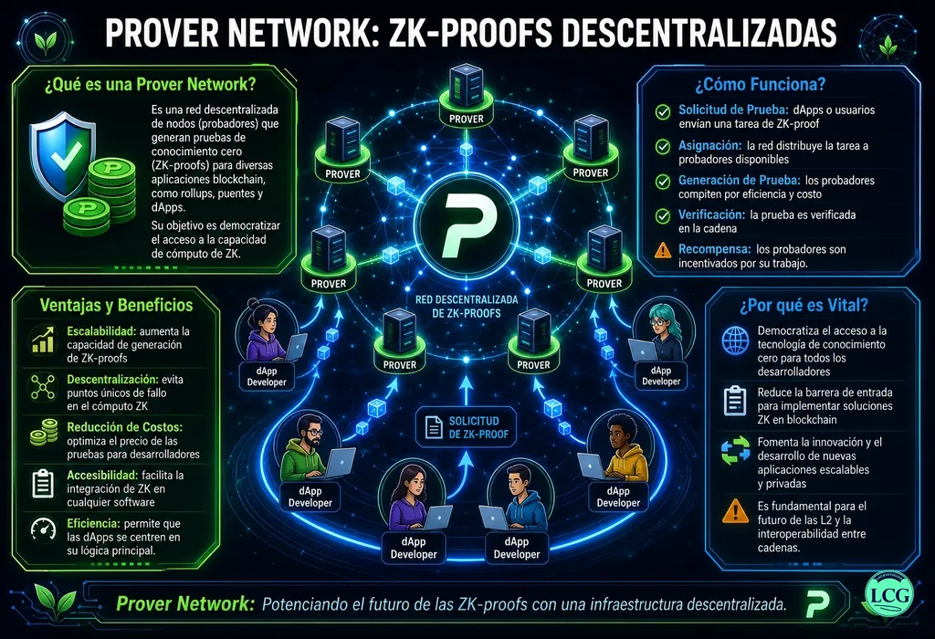 Infograf&iacute;a explicativa sobre Prover Network en blockchain y crypto