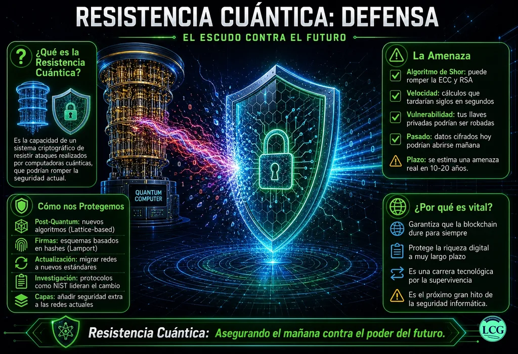 Infograf&iacute;a explicativa sobre Quantum Resistance en blockchain y crypto